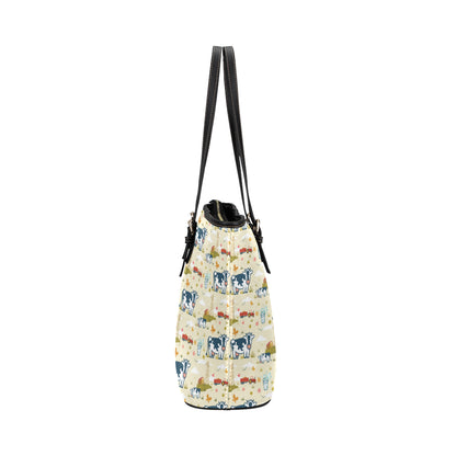 Cow Farm Design Print Leather Tote Bag