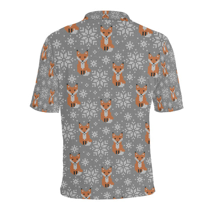 Knit Red Fox Pattern Print Design 02 Men Polo Shirt