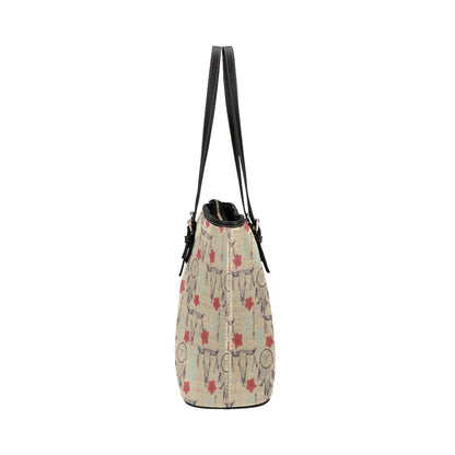 Native Buffalo Head Themed Design Print Leather Tote Bag