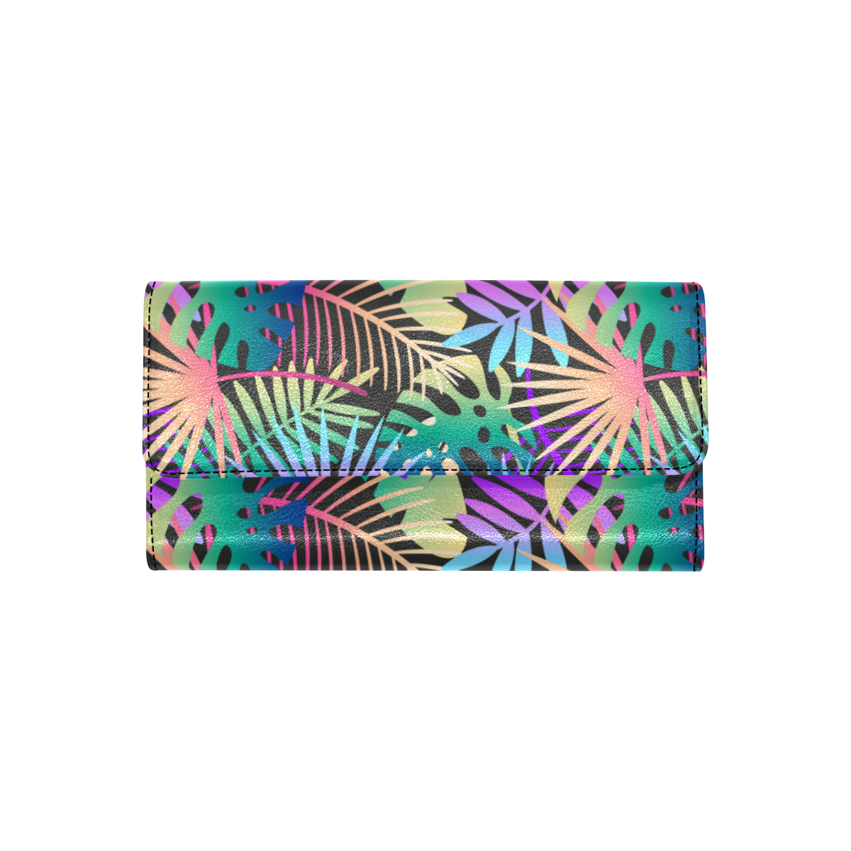 Neon Flower Tropical Palm Leaves Women's Trifold Wallet