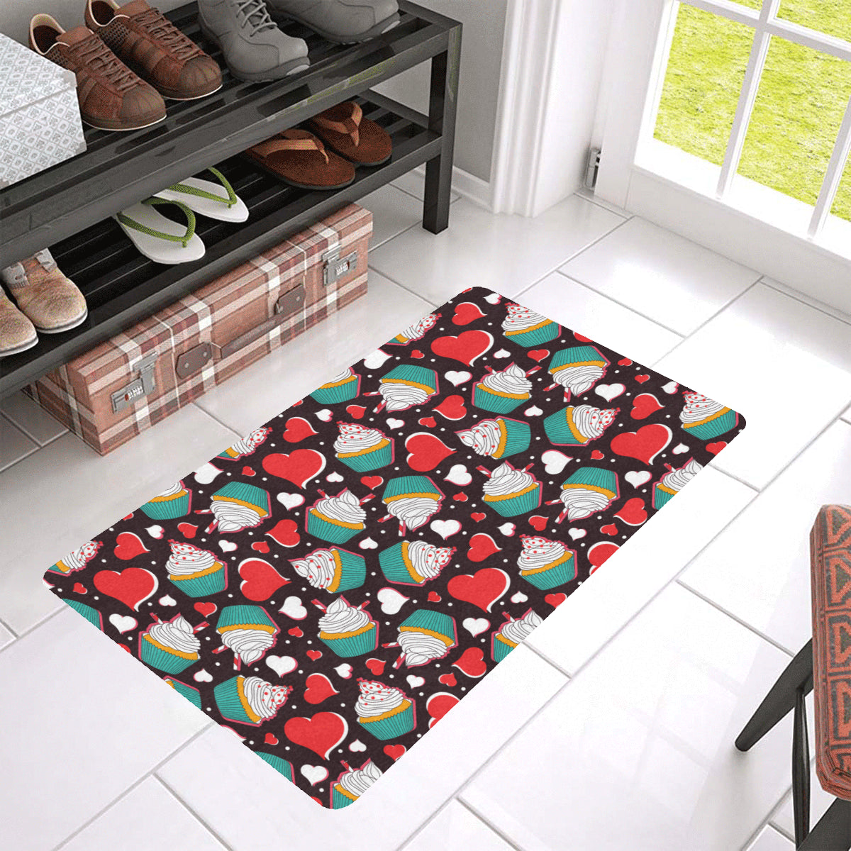 Cupcakes Heart Print Pattern Rubber Doormat