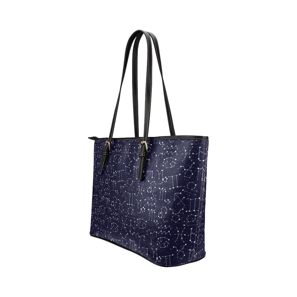 Zodiac Pattern Design Print Leather Tote Bag