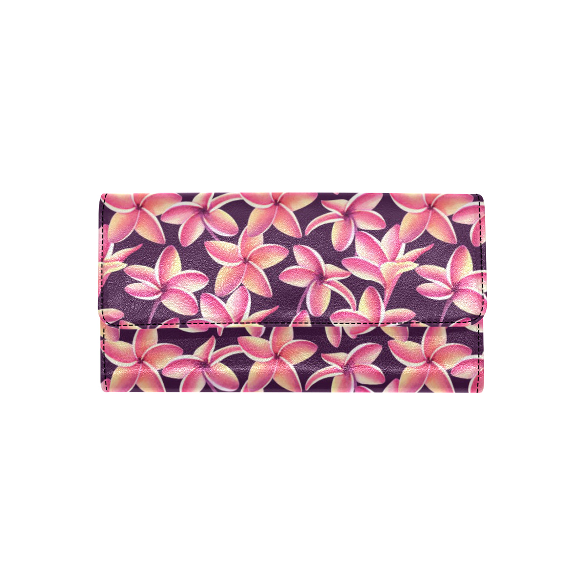 Purple Plumeria Pattern Print Design PM010 Women's Trifold Wallet