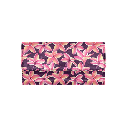 Purple Plumeria Pattern Print Design PM010 Women's Trifold Wallet