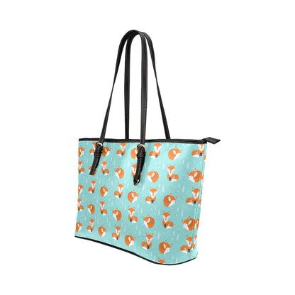 Fox Design Snow Print Pattern Leather Tote Bag