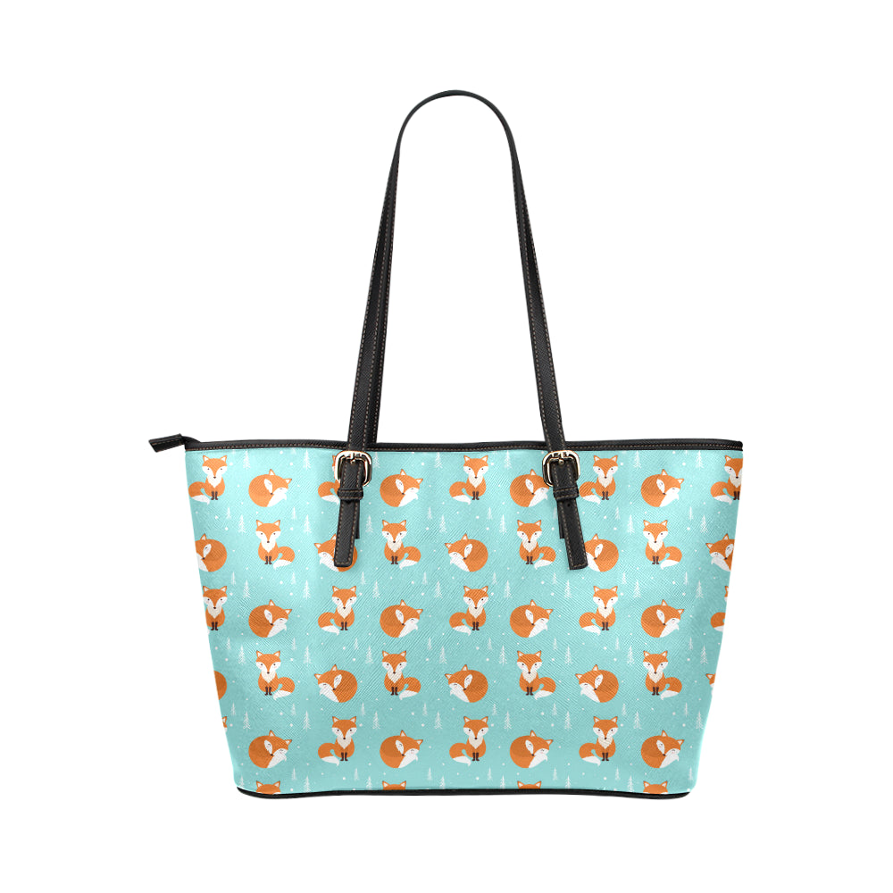 Fox Design Snow Print Pattern Leather Tote Bag