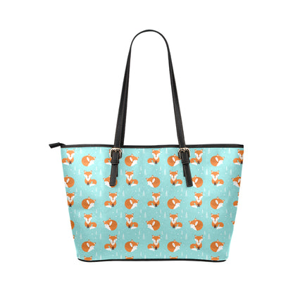 Fox Design Snow Print Pattern Leather Tote Bag
