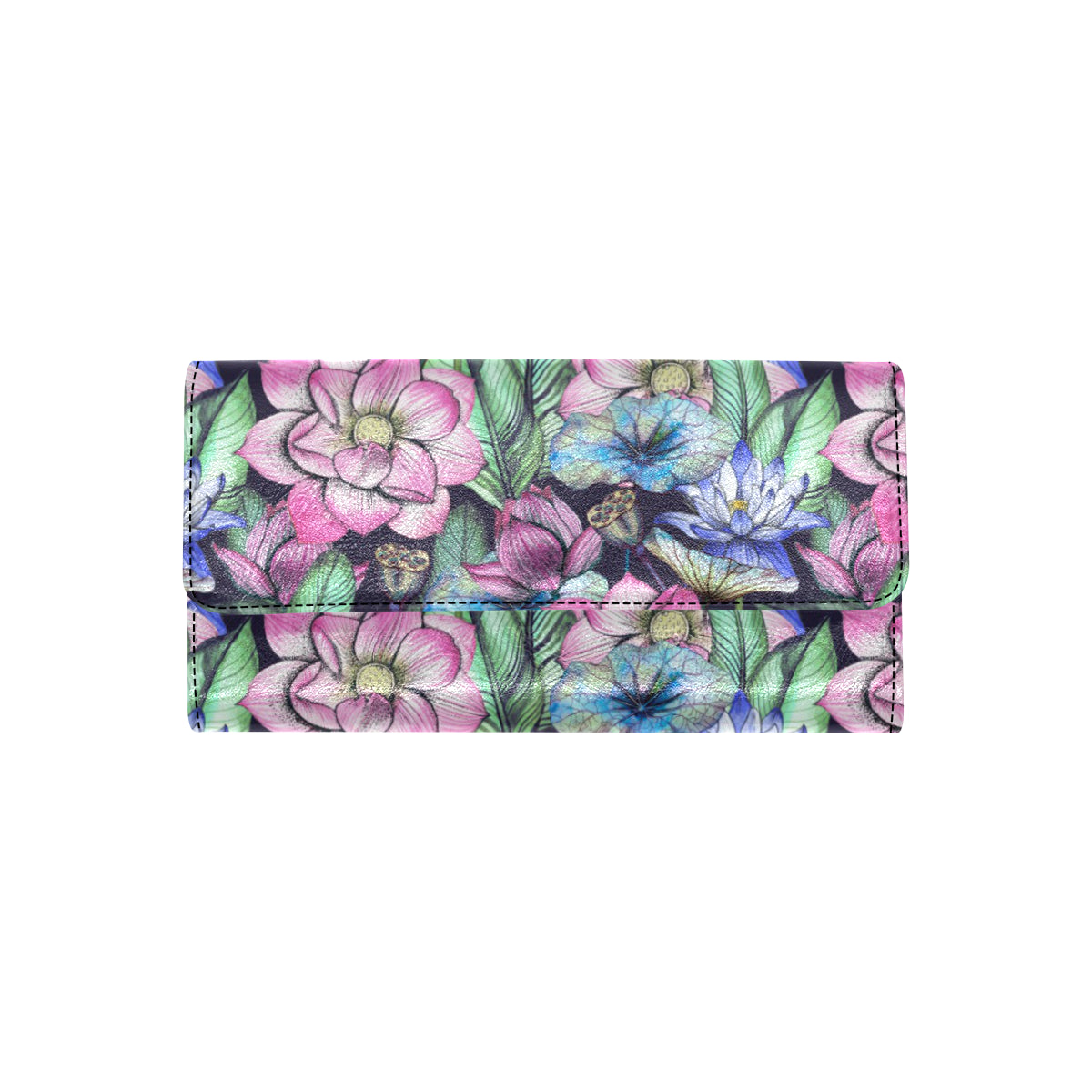 Water Lily Pattern Print Design WL07 Women's Trifold Wallet