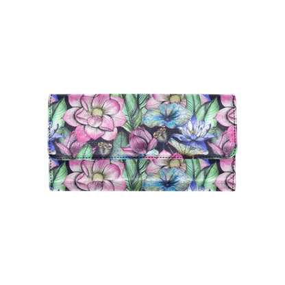 Water Lily Pattern Print Design WL07 Women's Trifold Wallet