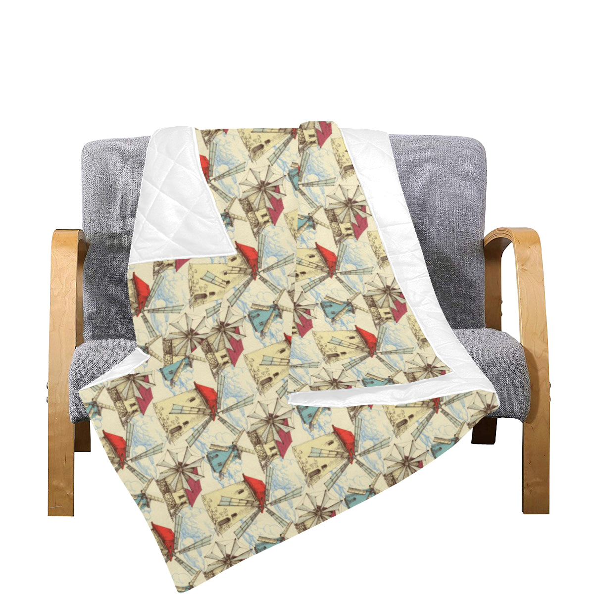 Windmill Pattern Print Design 01 Premium Quilt