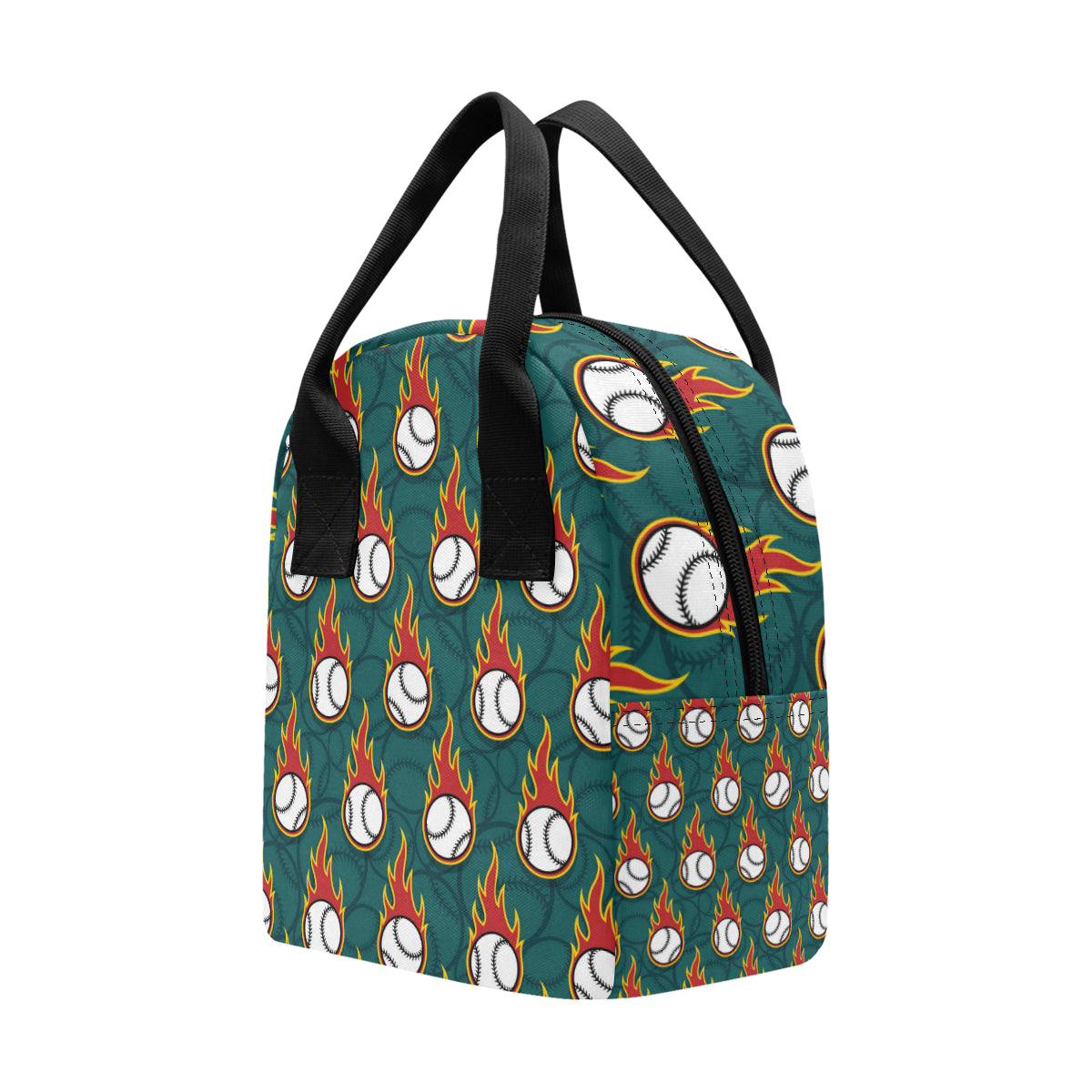 Baseball Fire Print Pattern Insulated Lunch Bag