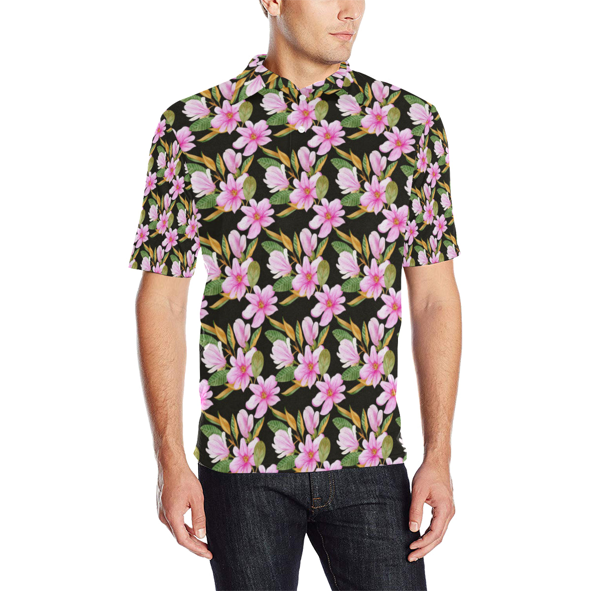 Magnolia Pattern Print Design MAG08 Men Polo Shirt