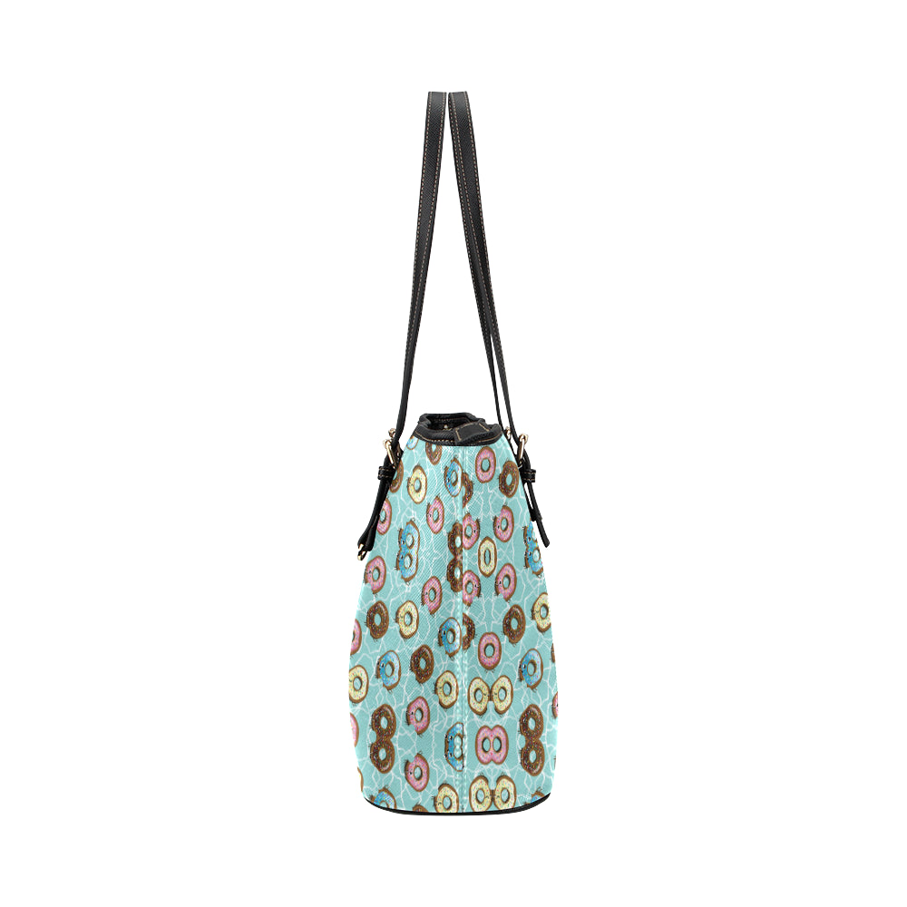 Emoji Donut Print Pattern Leather Tote Bag