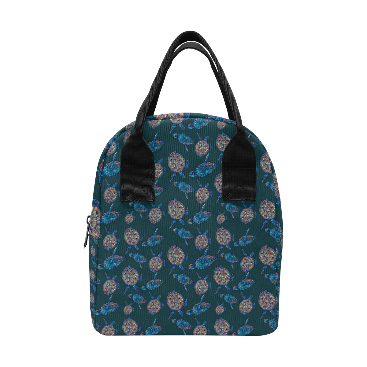 Sea Turtle Hand Drawn Blue Print Insulated Lunch Bag