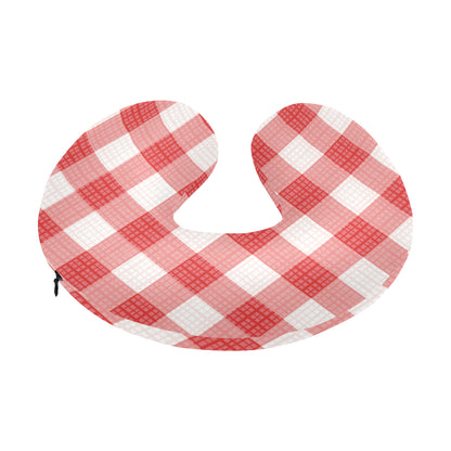 Gingham Red Pattern Print Design 01 U-Shaped Travel Neck Pillow