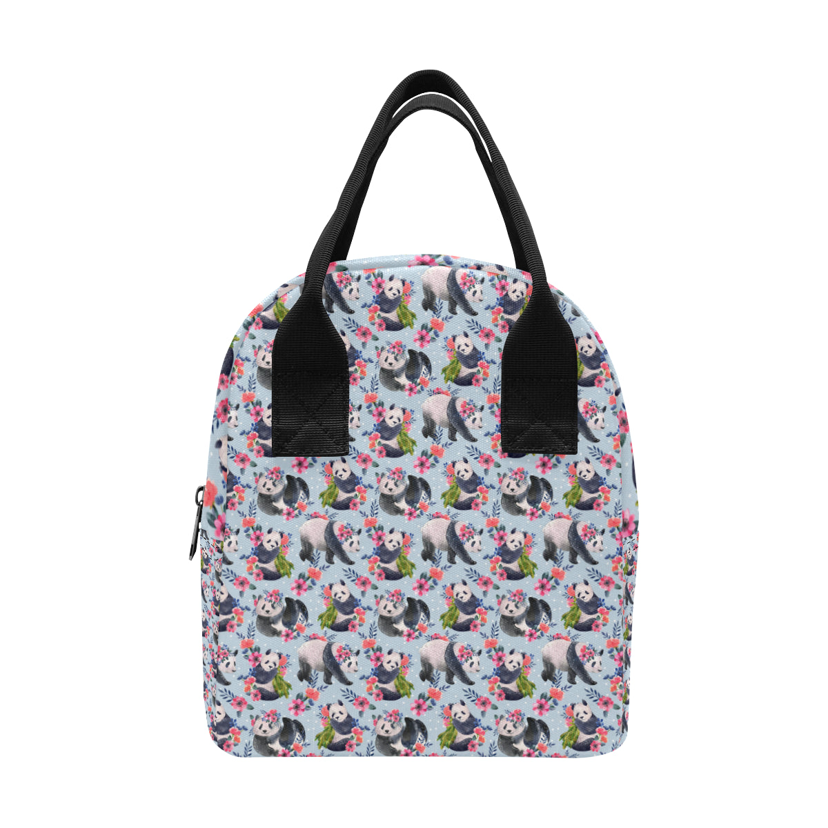 Panda Bear Flower Design Themed Print Insulated Lunch Bag