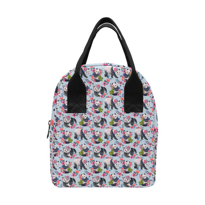 Panda Bear Flower Design Themed Print Insulated Lunch Bag