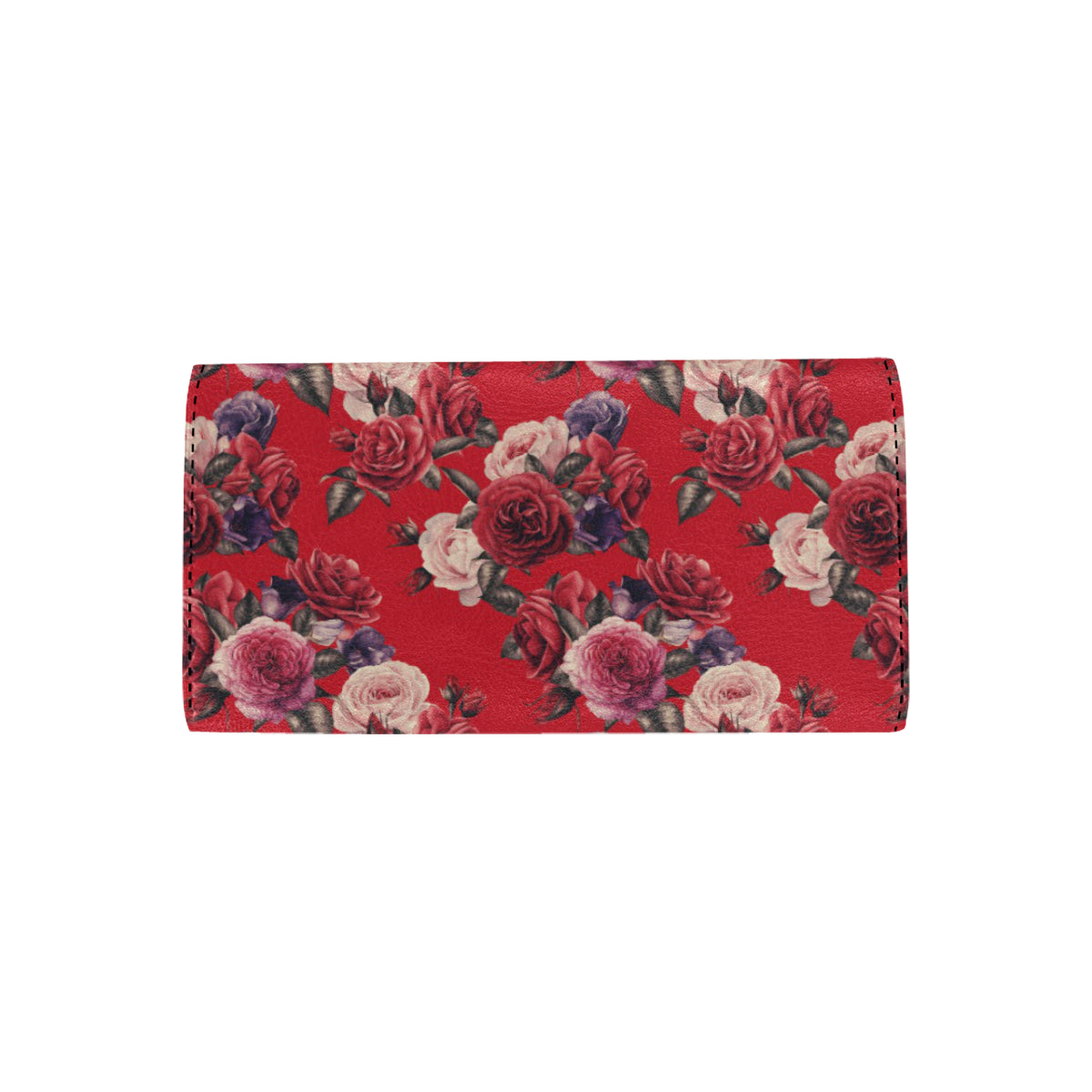 Rose Red Pattern Print Design RO07 Women's Trifold Wallet