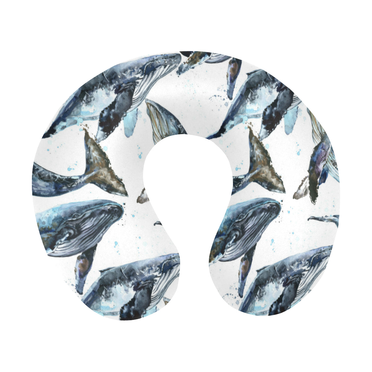 Blue Whale Pattern Print Design 03 U-Shaped Travel Neck Pillow