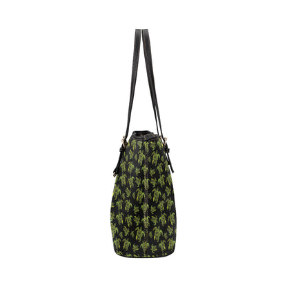 Green Tribal Turtle Polynesian Themed Leather Tote Bag