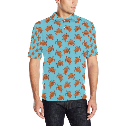 Brow Sea Turtle Print Pattern Men Polo Shirt