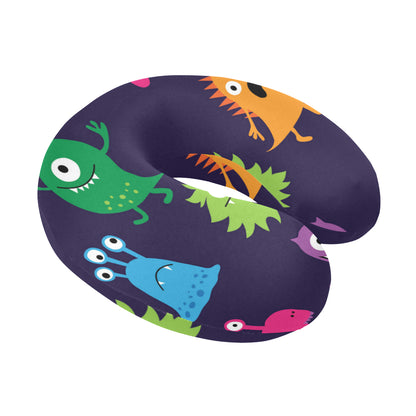 Monster Cartoon Pattern Print Design 02 U-Shaped Travel Neck Pillow