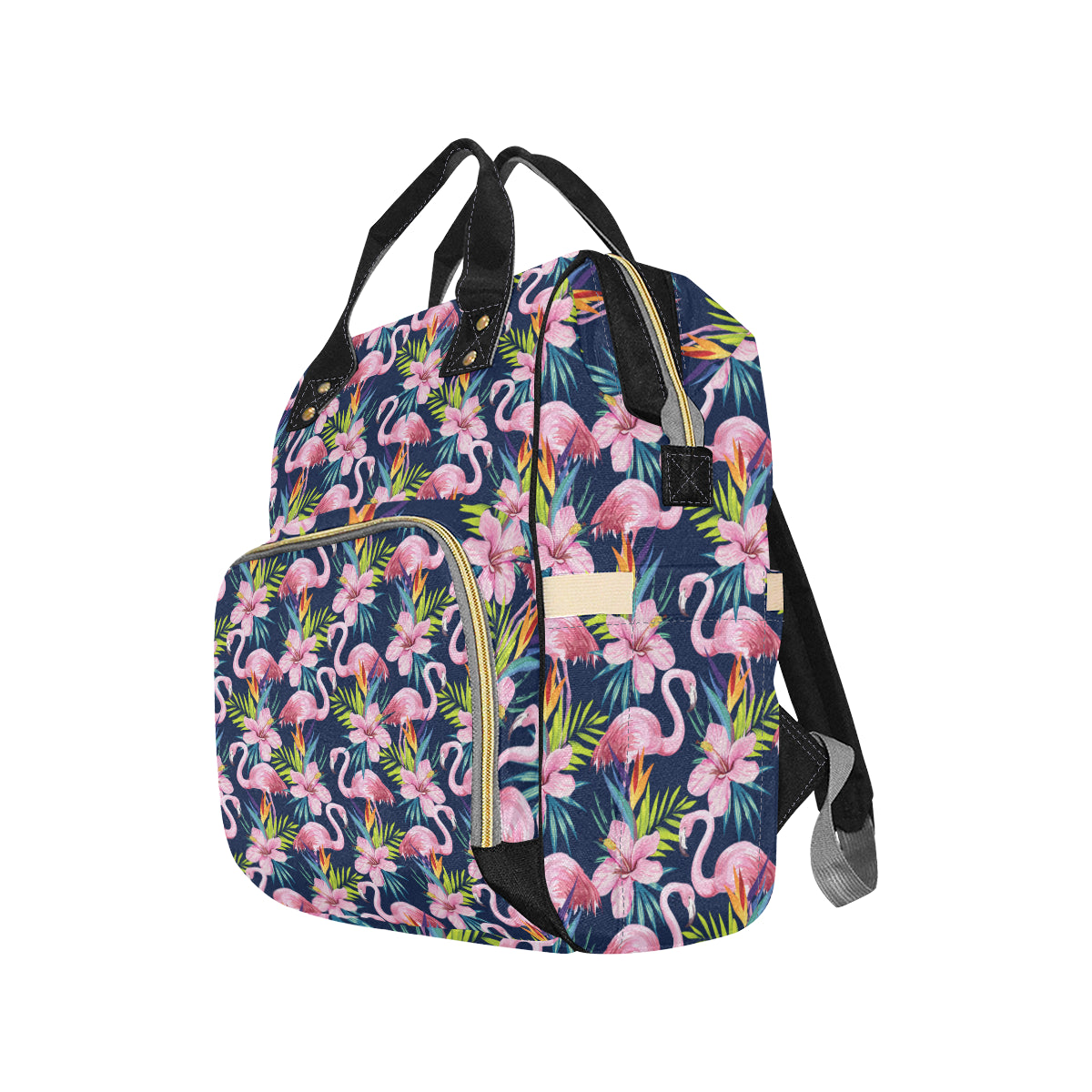 Flamingo Hibiscus Print Diaper Bag Backpack
