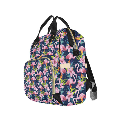 Flamingo Hibiscus Print Diaper Bag Backpack