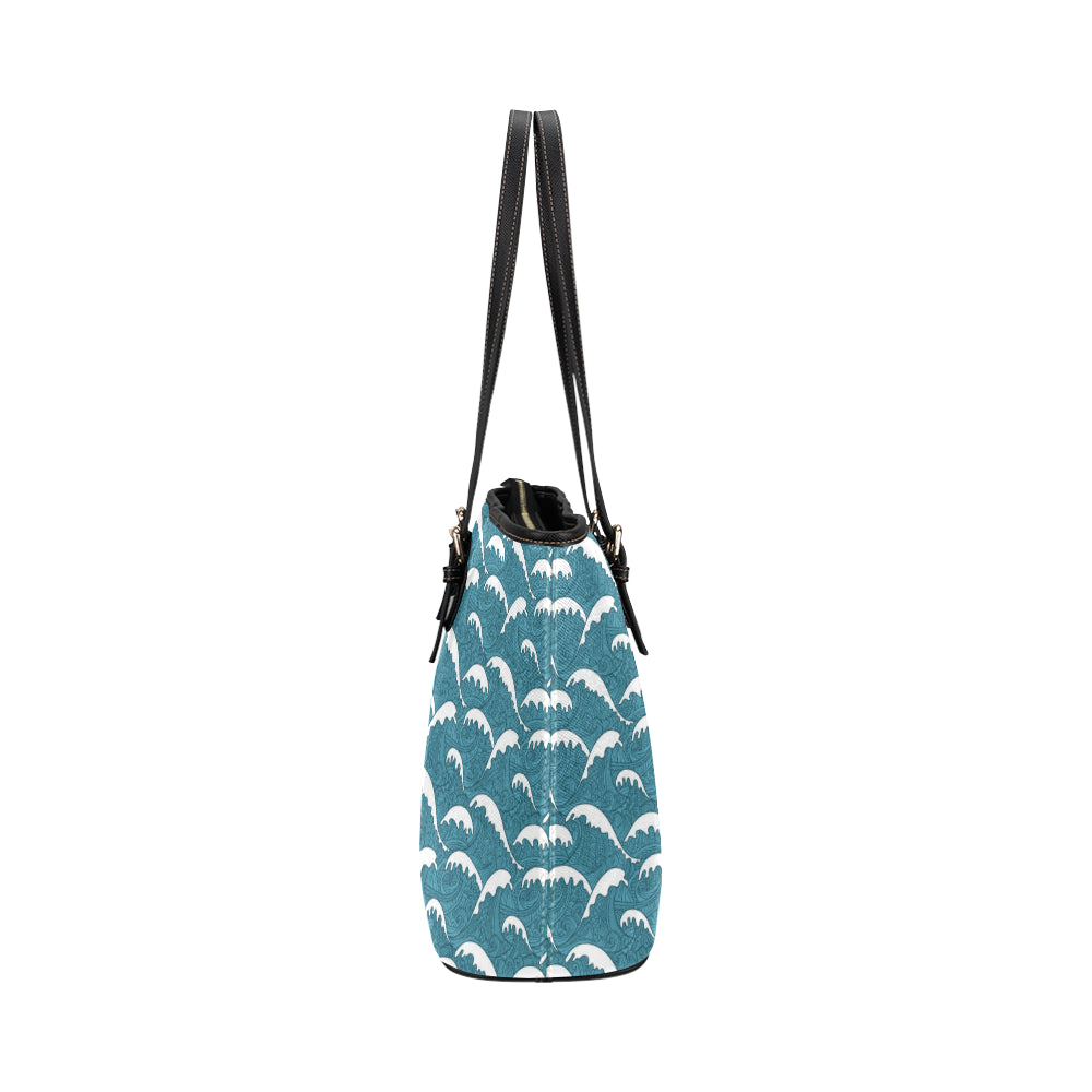 Surf Wave Tribal Design Leather Tote Bag