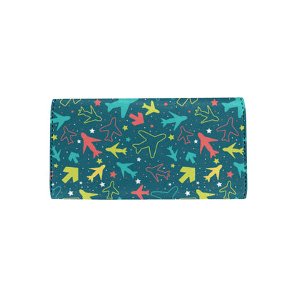 Airplane Pattern Print Design 05 Women's Trifold Wallet