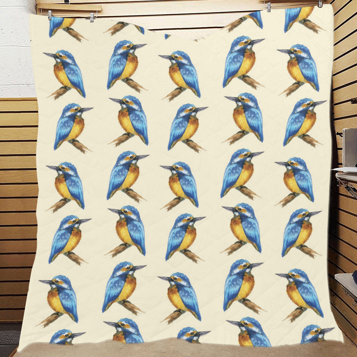 Kingfisher Pattern Print Design 01 Premium Quilt