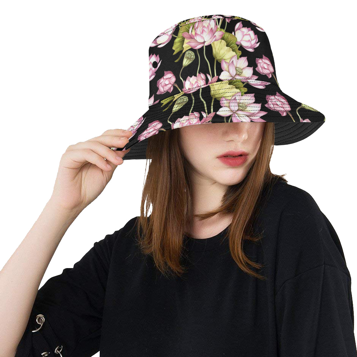Water Lily Pattern Print Design WL06 Unisex Bucket Hat