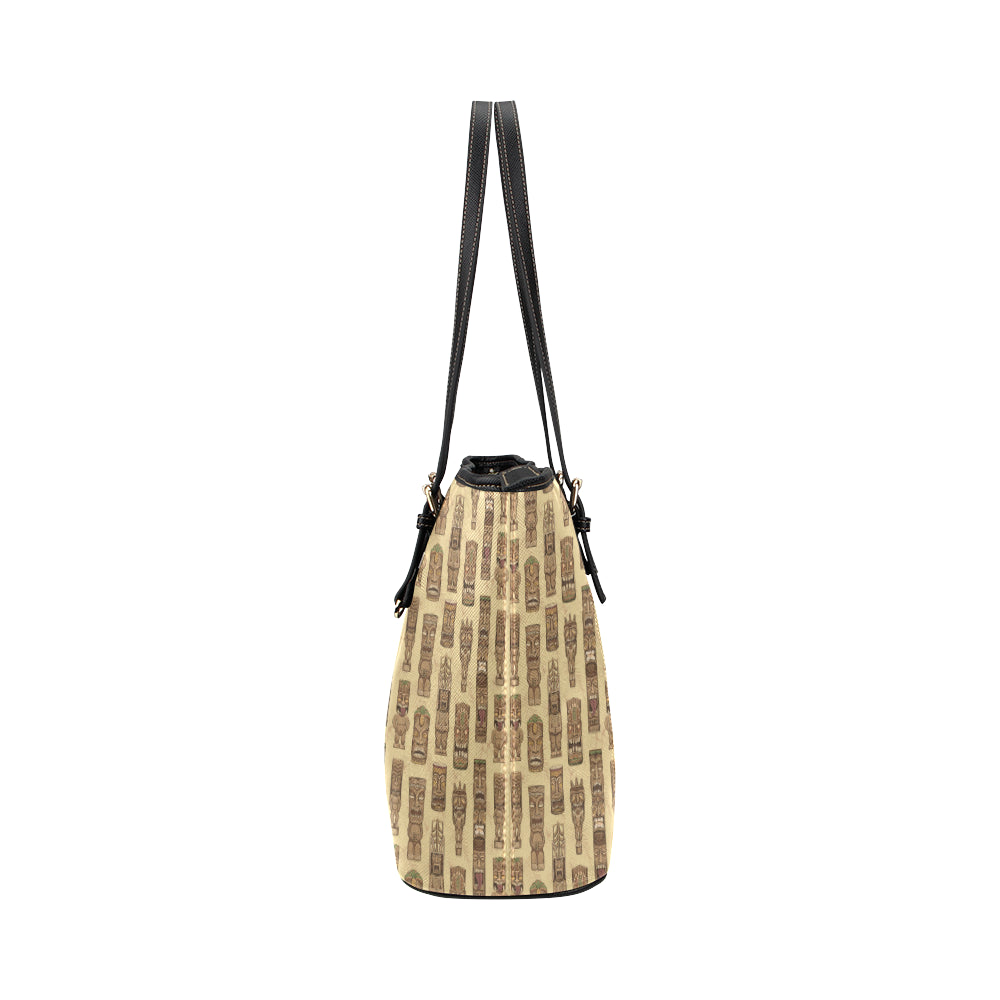 Totem Tiki Style Themed Design Leather Tote Bag
