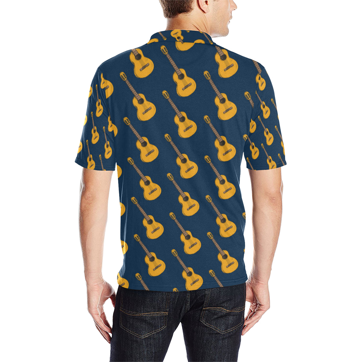 Acoustic Guitar Pattern Print Design 04 Men Polo Shirt