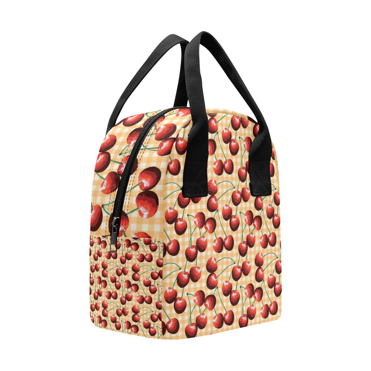 Cherry Orange Plaid Print Insulated Lunch Bag