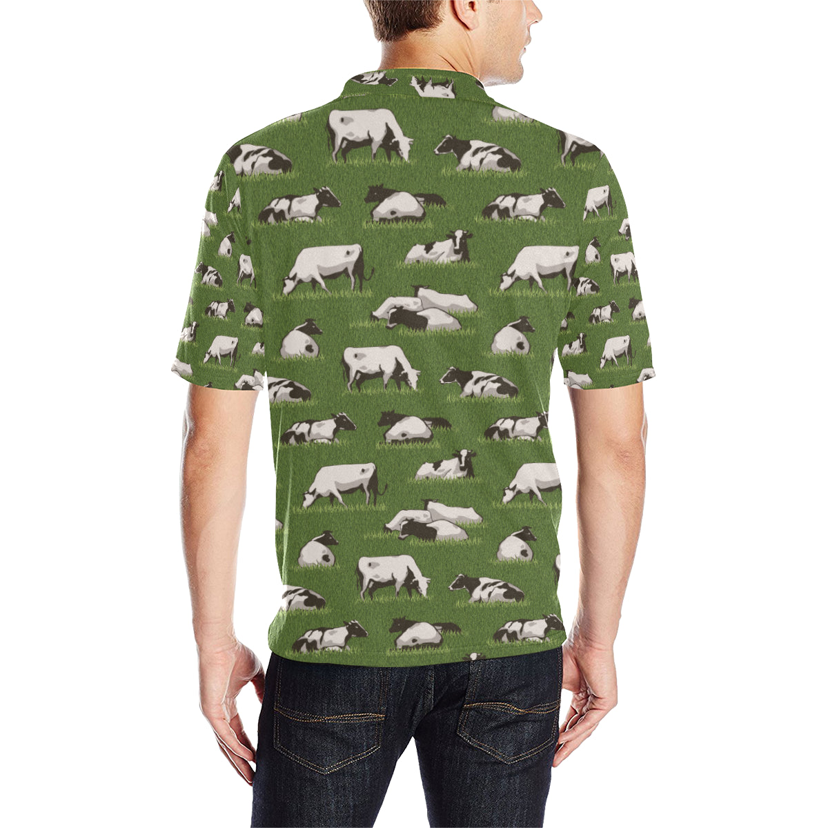 Cow on Grass Print Pattern Men Polo Shirt