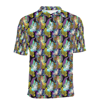 Unicorn With Wings Print Pattern Men Polo Shirt