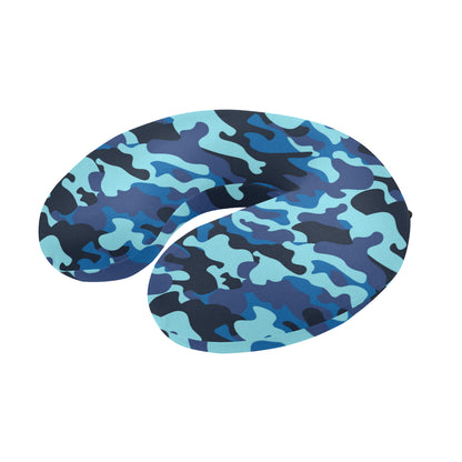 Camo Blue Pattern Print Design 04 U-Shaped Travel Neck Pillow