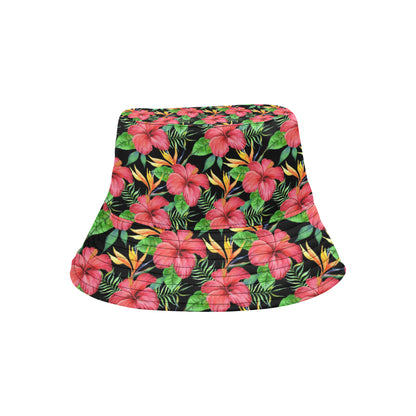 Red Hibiscus Pattern Print Design HB07 Unisex Bucket Hat