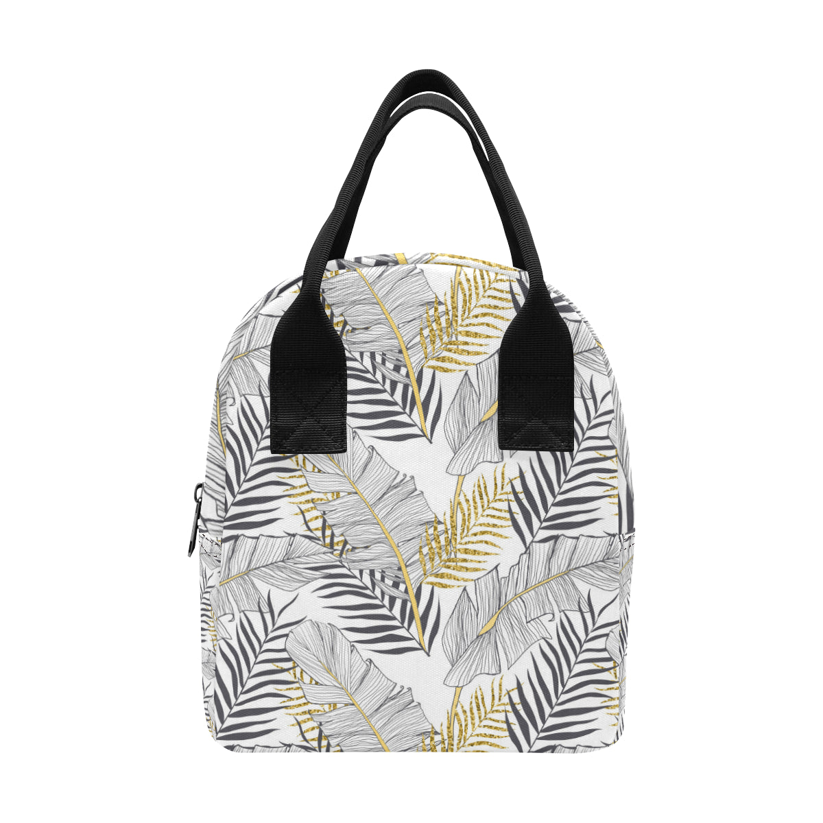 Gold Glitter Tropical Palm Leaves Insulated Lunch Bag