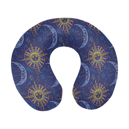 Celestial Moon Sun Pattern Print Design 01 U-Shaped Travel Neck Pillow