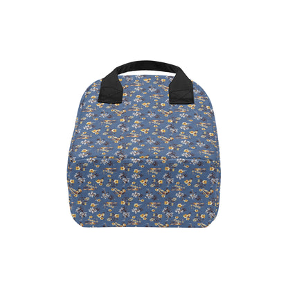 Hawaiian Flower Blue Print Insulated Lunch Bag