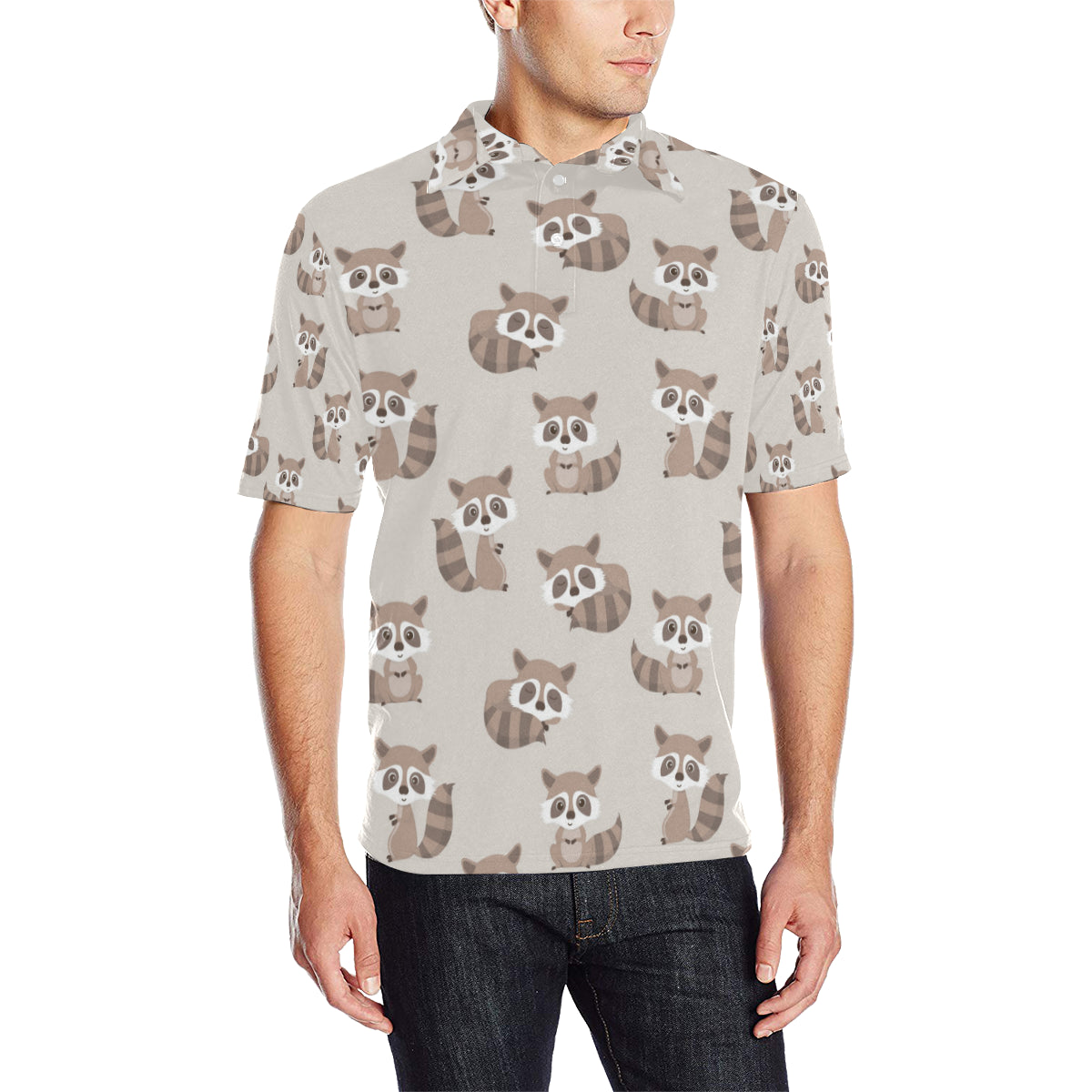 Raccoon Pattern Print Design A05 Men Polo Shirt