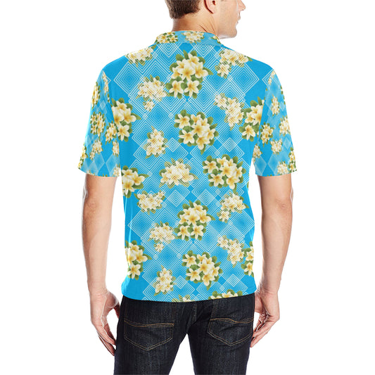 Yellow Plumeria Design Print Pattern Men Polo Shirt