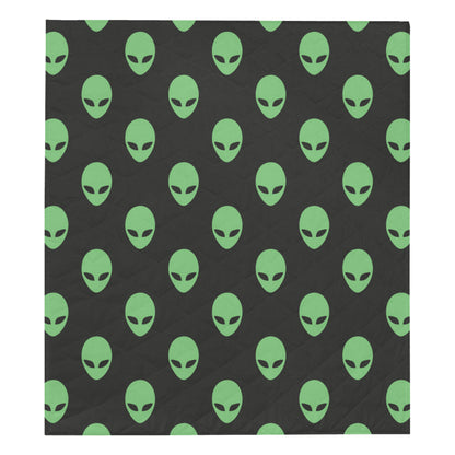 Alien Green Neon Pattern Print Design 01 Premium Quilt