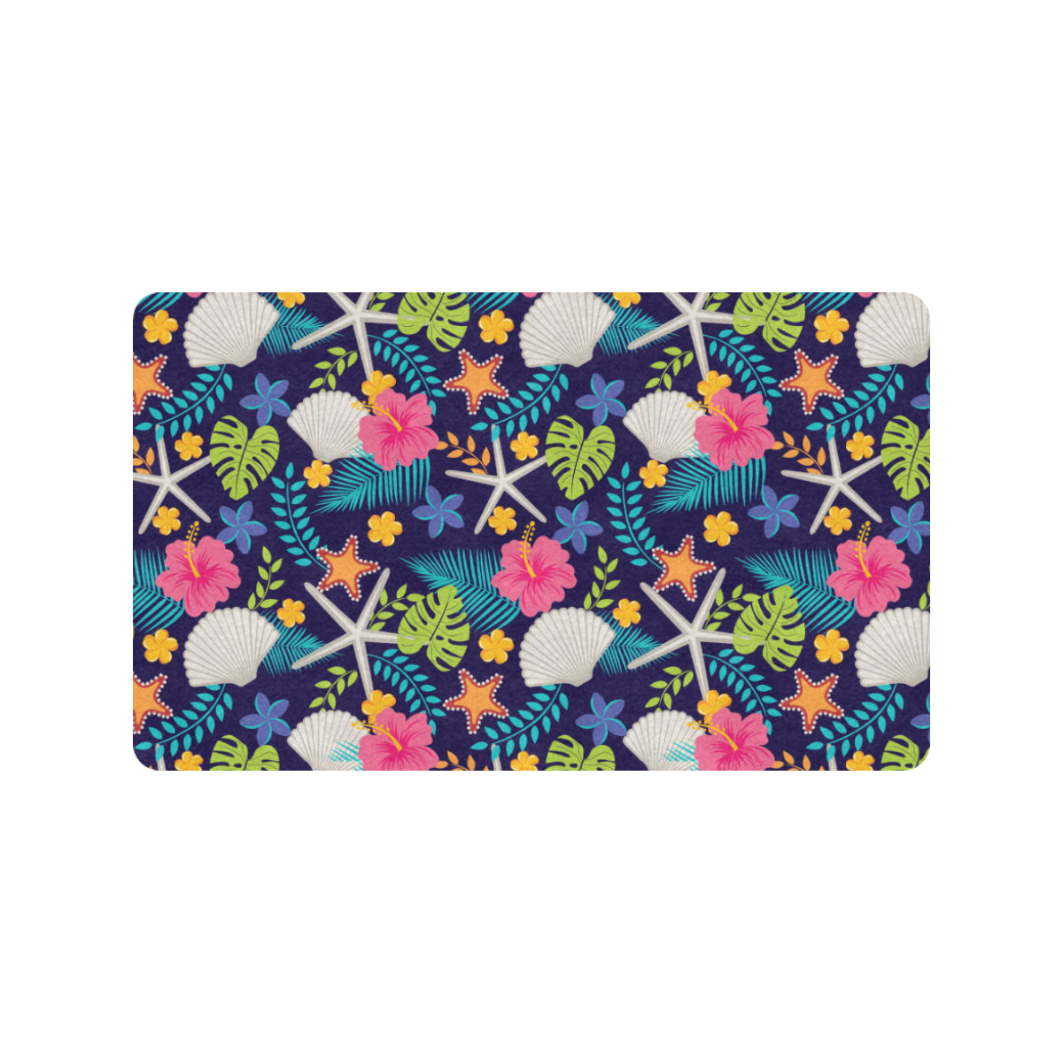 Beach Seashell Floral Theme Rubber Doormat