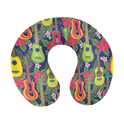 Ukulele Tropical Pattern Print Design 03 U-Shaped Travel Neck Pillow