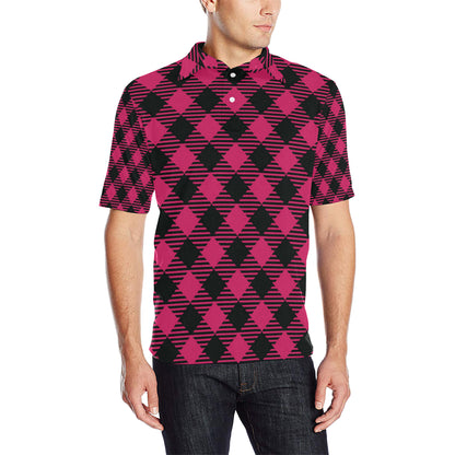 Buffalo check Pink Pattern Print Design 01 Men Polo Shirt