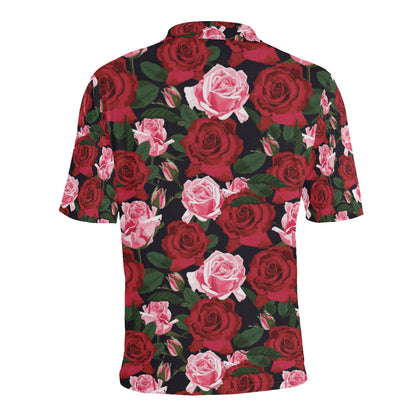 Rose Red Pink Pattern Print Design RO01 Men Polo Shirt