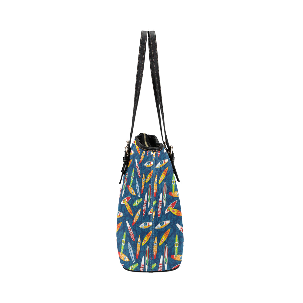 Surfboard Pattern Print Leather Tote Bag